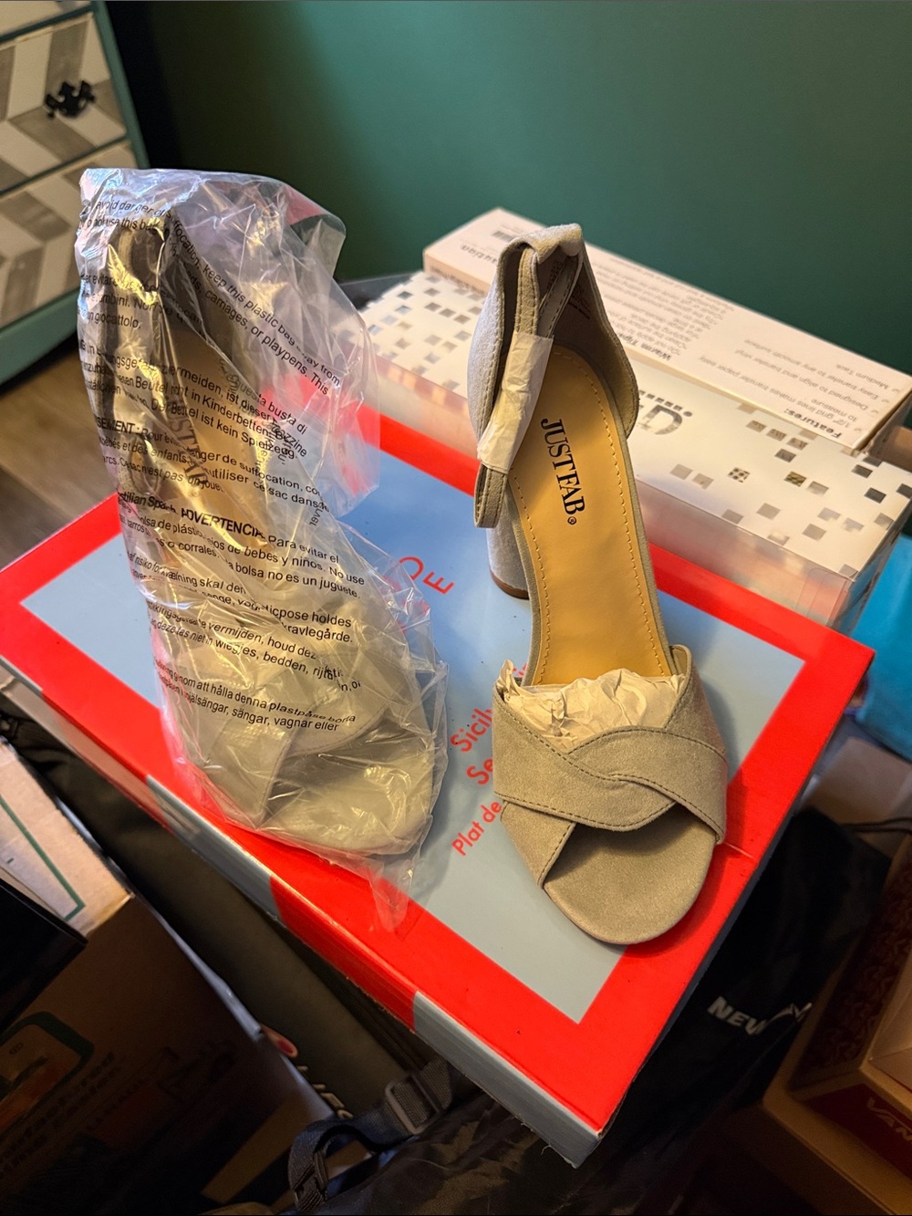JustFab Taupe Suede Open-Toe Crossover Block Heel Sandals